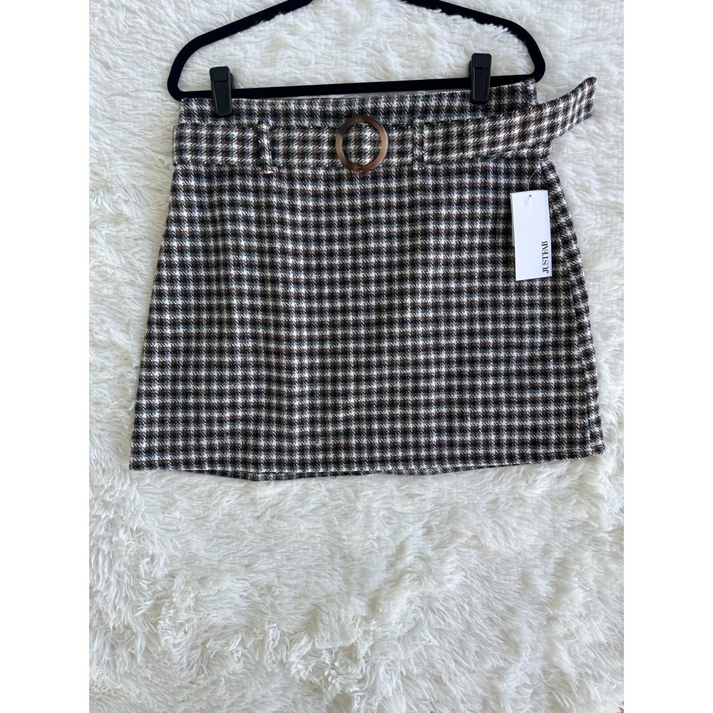 JustFab Size-XL Wool Blend Plaid Belted A-Line Women Skirt